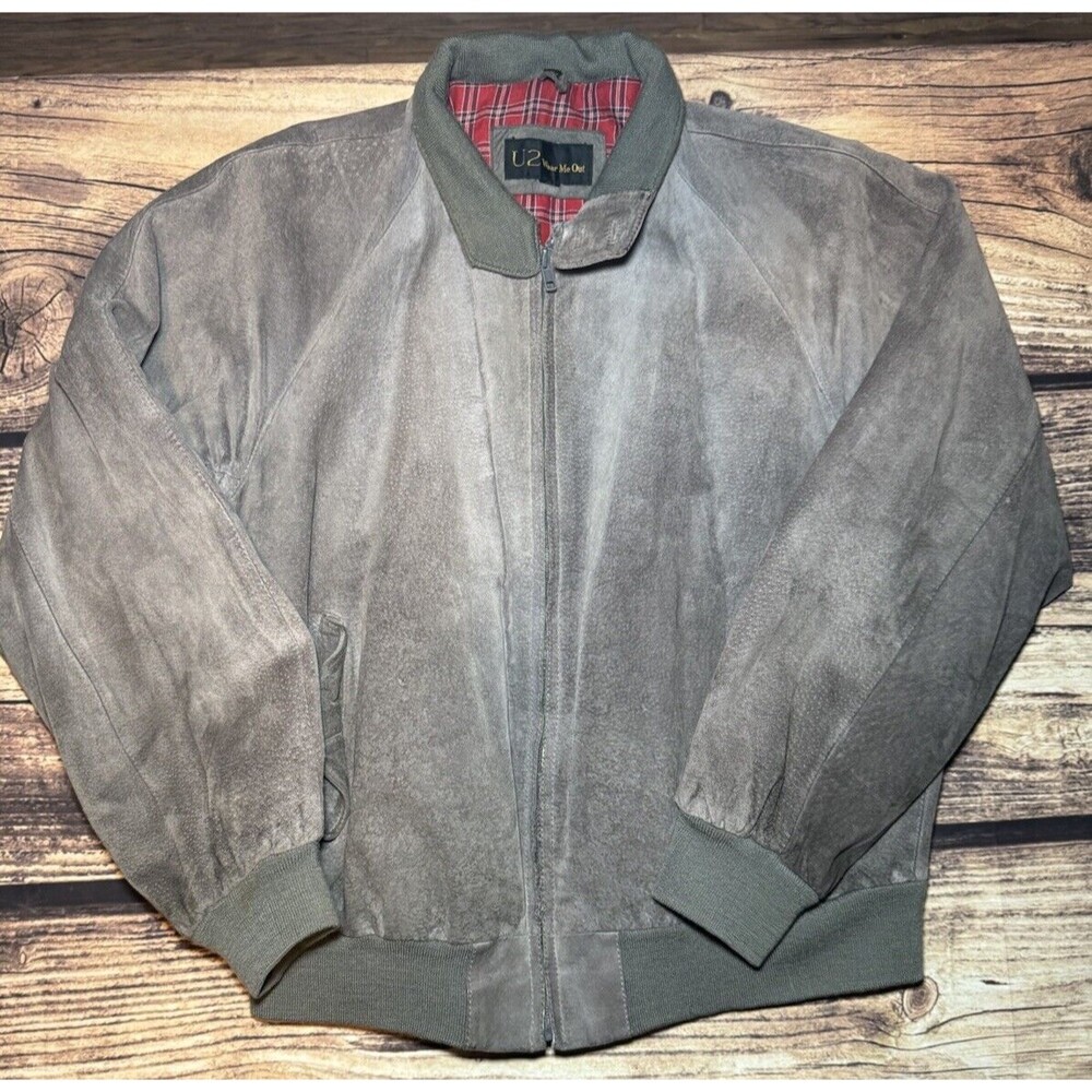 Vintage U2 Wear Me Out Suede Leather Bomber Jacket Men's Size 44 Gray Soft 90s